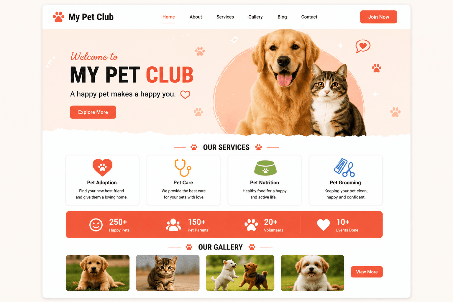 My Pet Club website screenshot